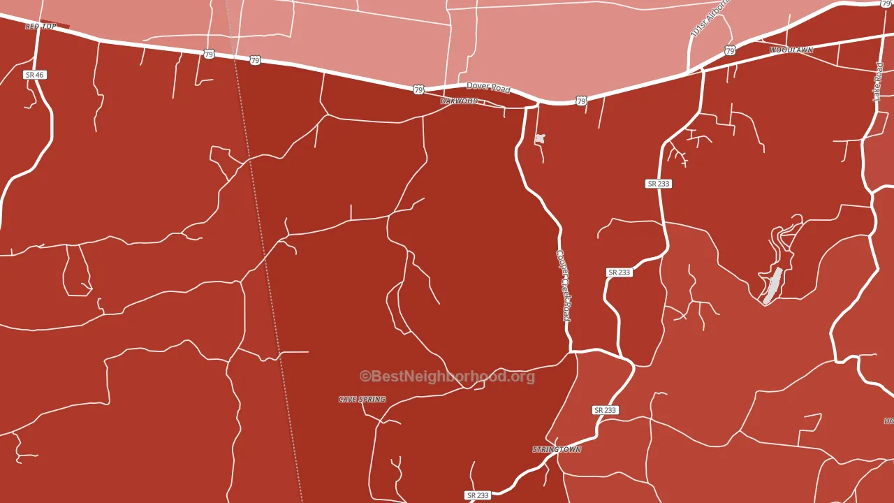 Oakwood, TN block-group political-lean map