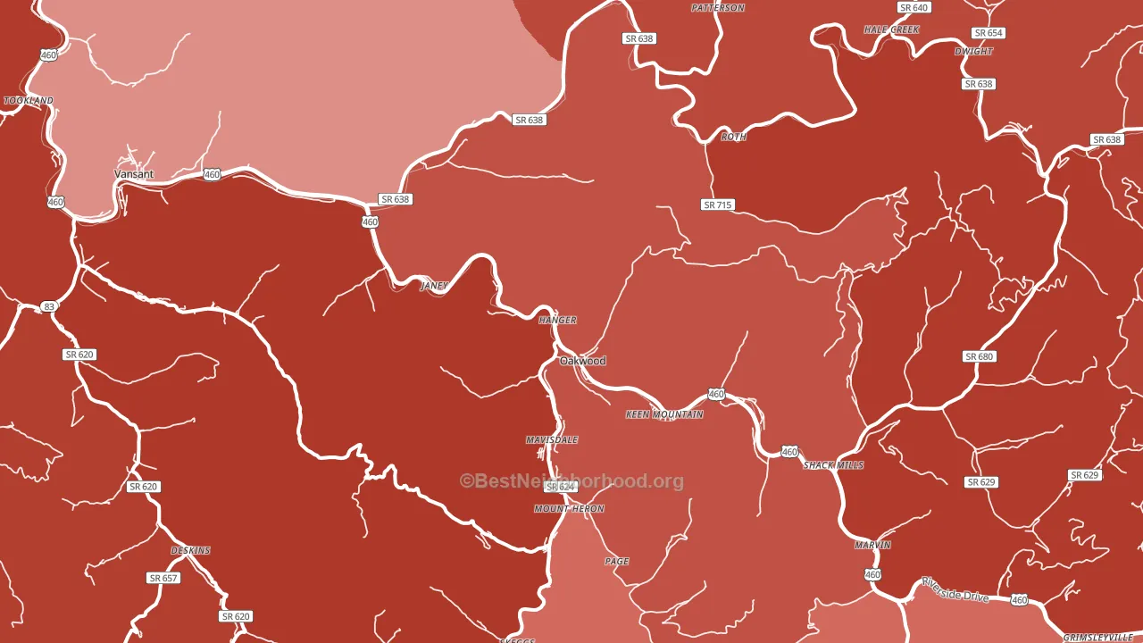 Oakwood, VA block-group political-lean map