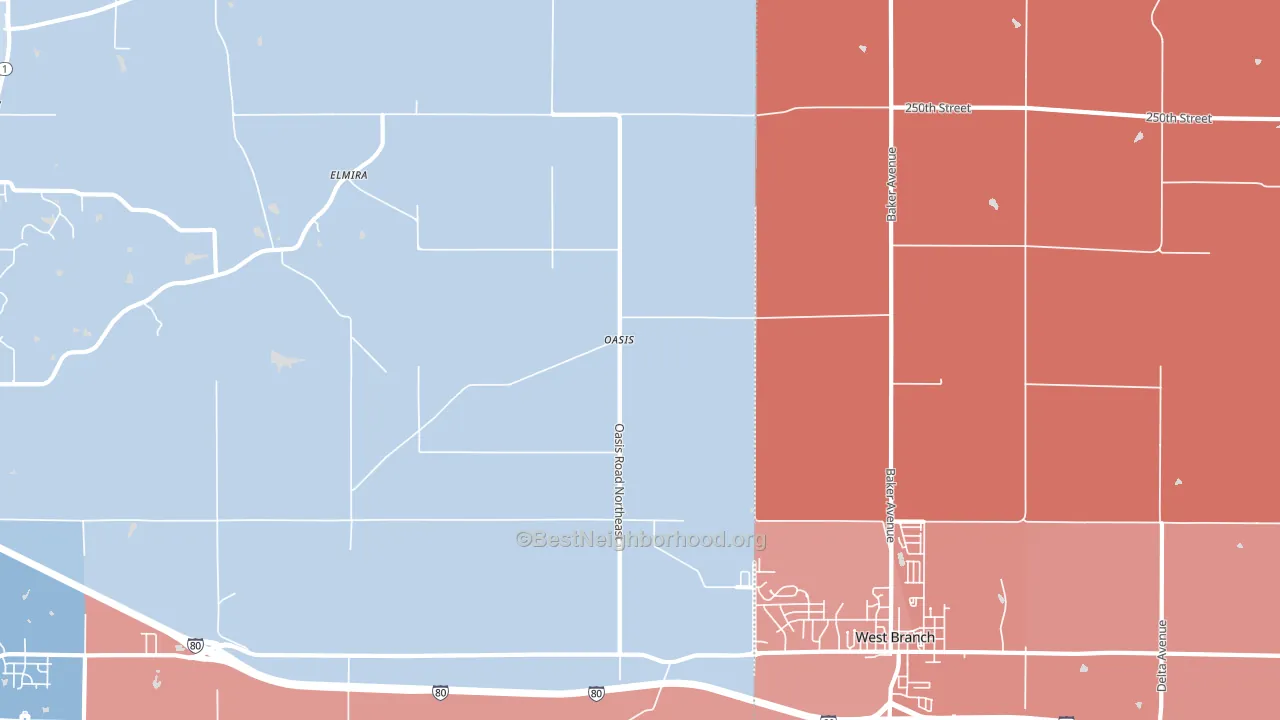 Oasis, IA block-group political-lean map