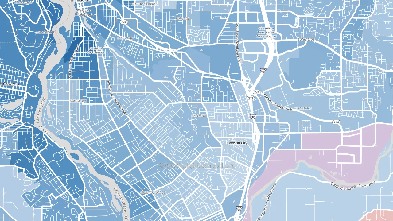 Oatfield, OR block-group political-lean map