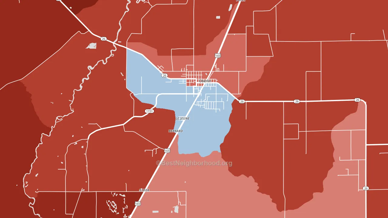 Oberlin, LA block-group political-lean map