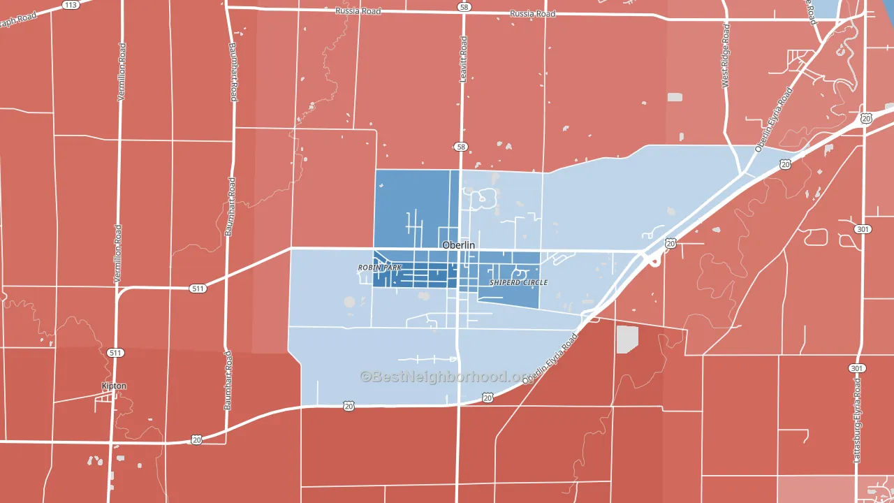 Oberlin, OH block-group political-lean map