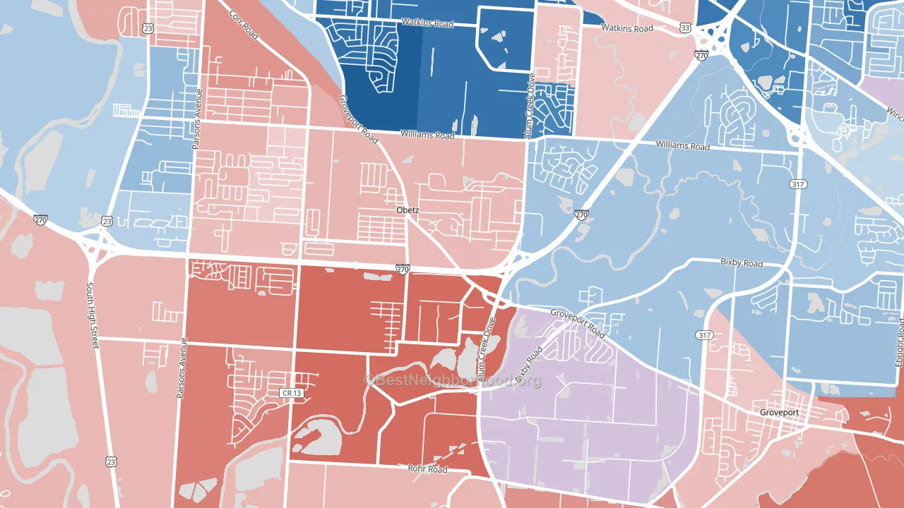 Obetz, OH block-group political-lean map