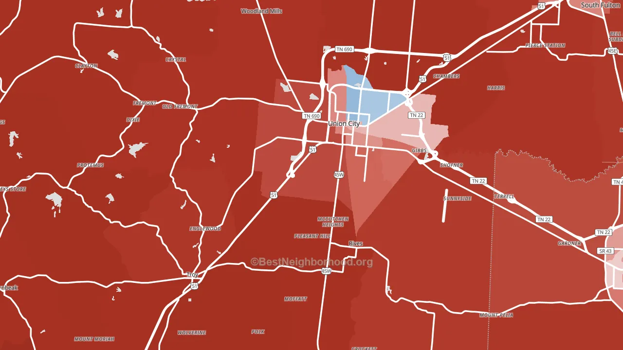 Obion County, TN block-group political-lean map