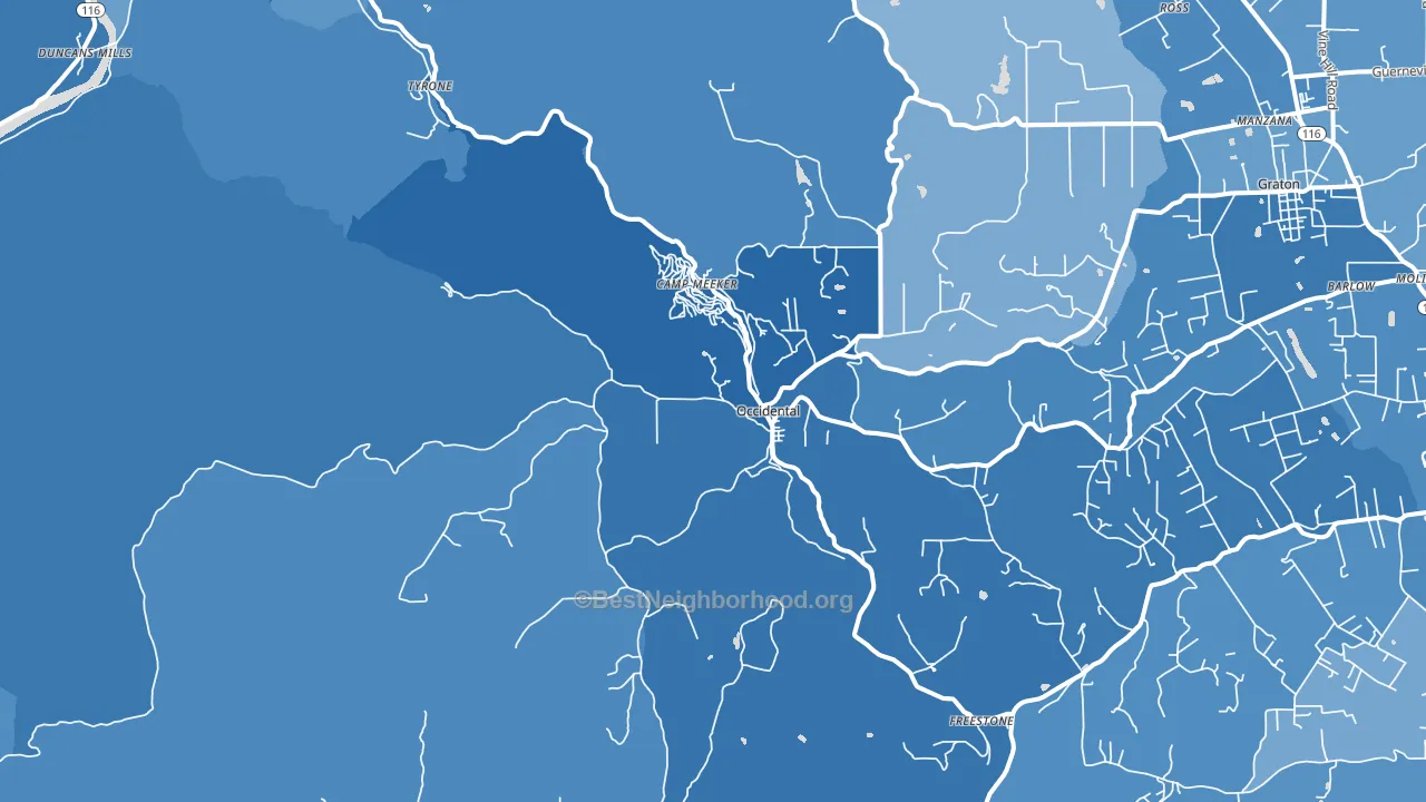 Occidental, CA block-group political-lean map