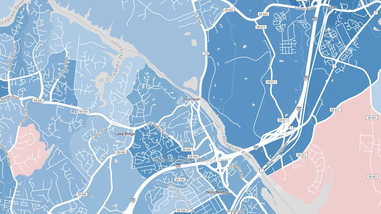 Occoquan, VA block-group political-lean map