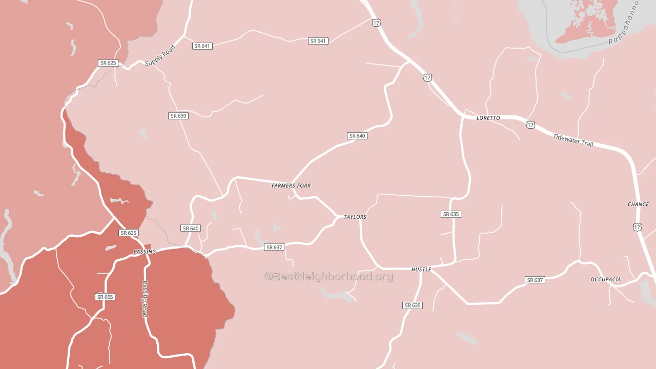 Occupacia, VA block-group political-lean map
