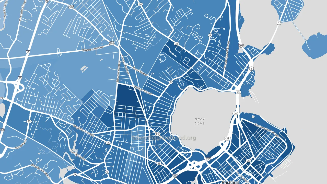 Ocean Avenue, Portland, ME block-group political-lean map