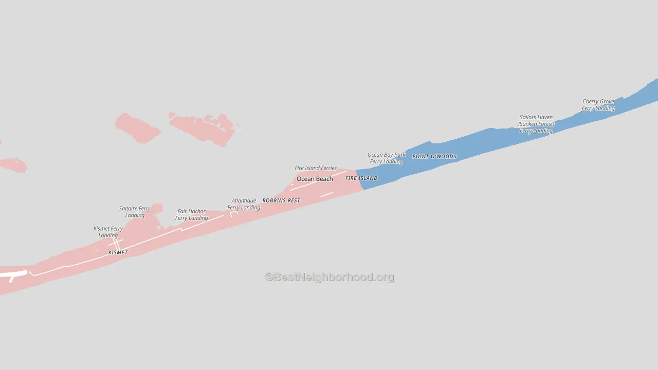 Ocean Beach, NY block-group political-lean map