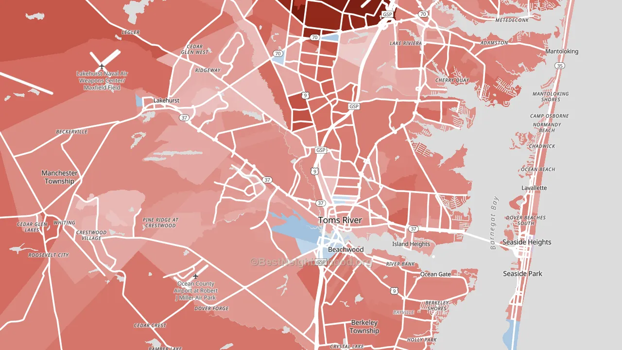 Ocean County, NJ block-group political-lean map