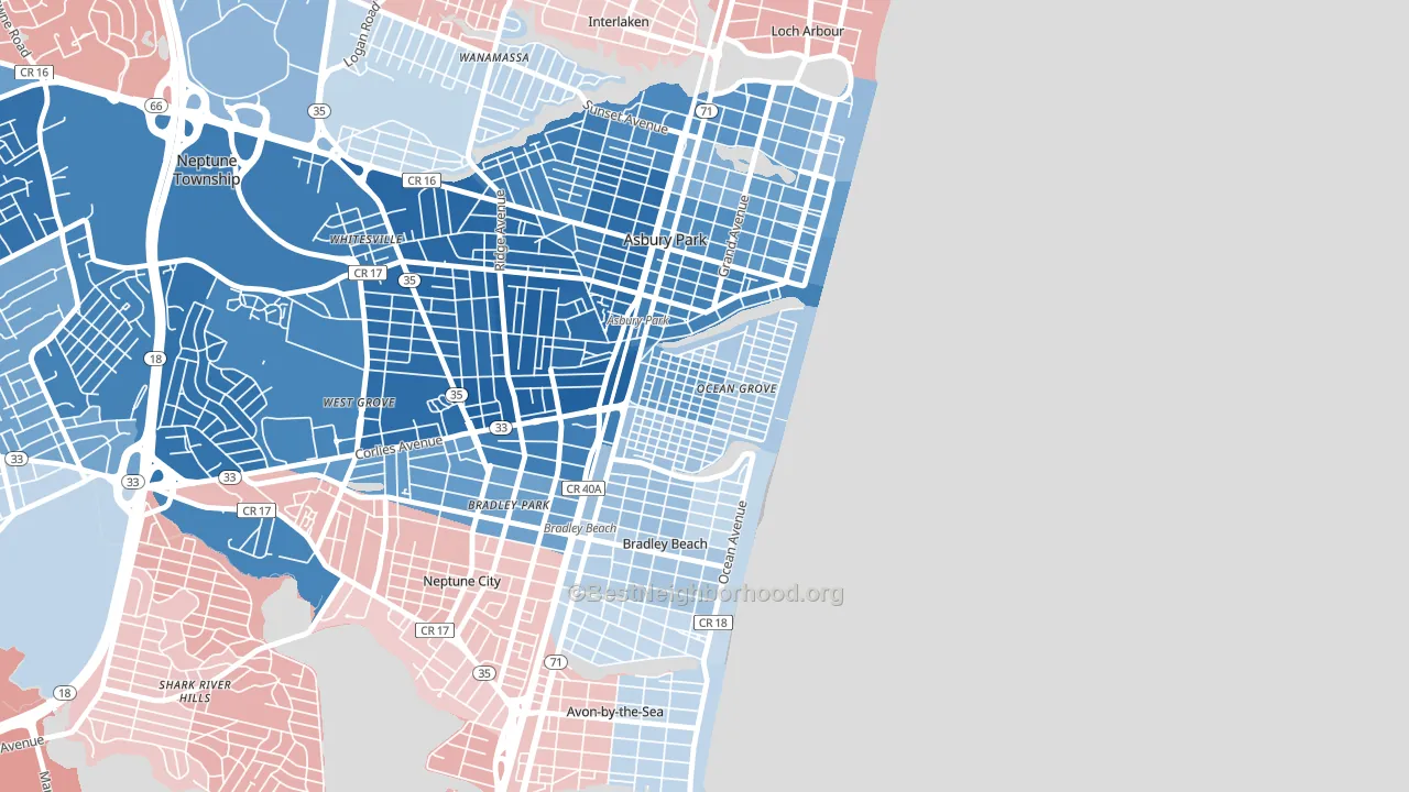 Ocean Grove, NJ block-group political-lean map