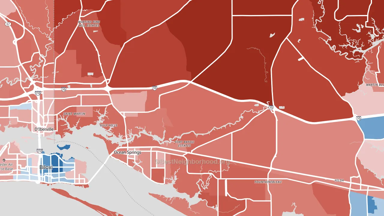 Ocean Springs, MS block-group political-lean map