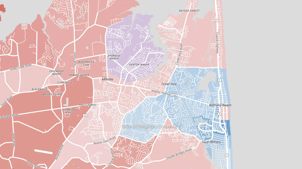 Ocean View, DE block-group political-lean map
