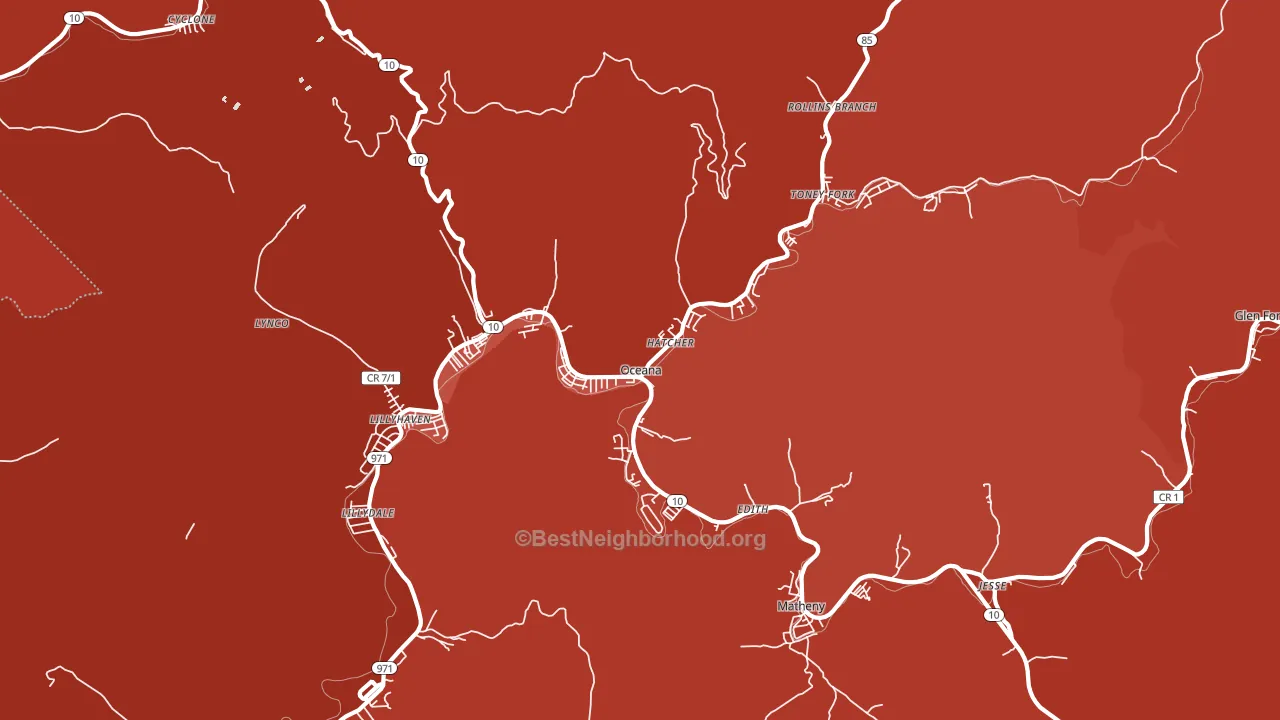 Oceana, WV block-group political-lean map