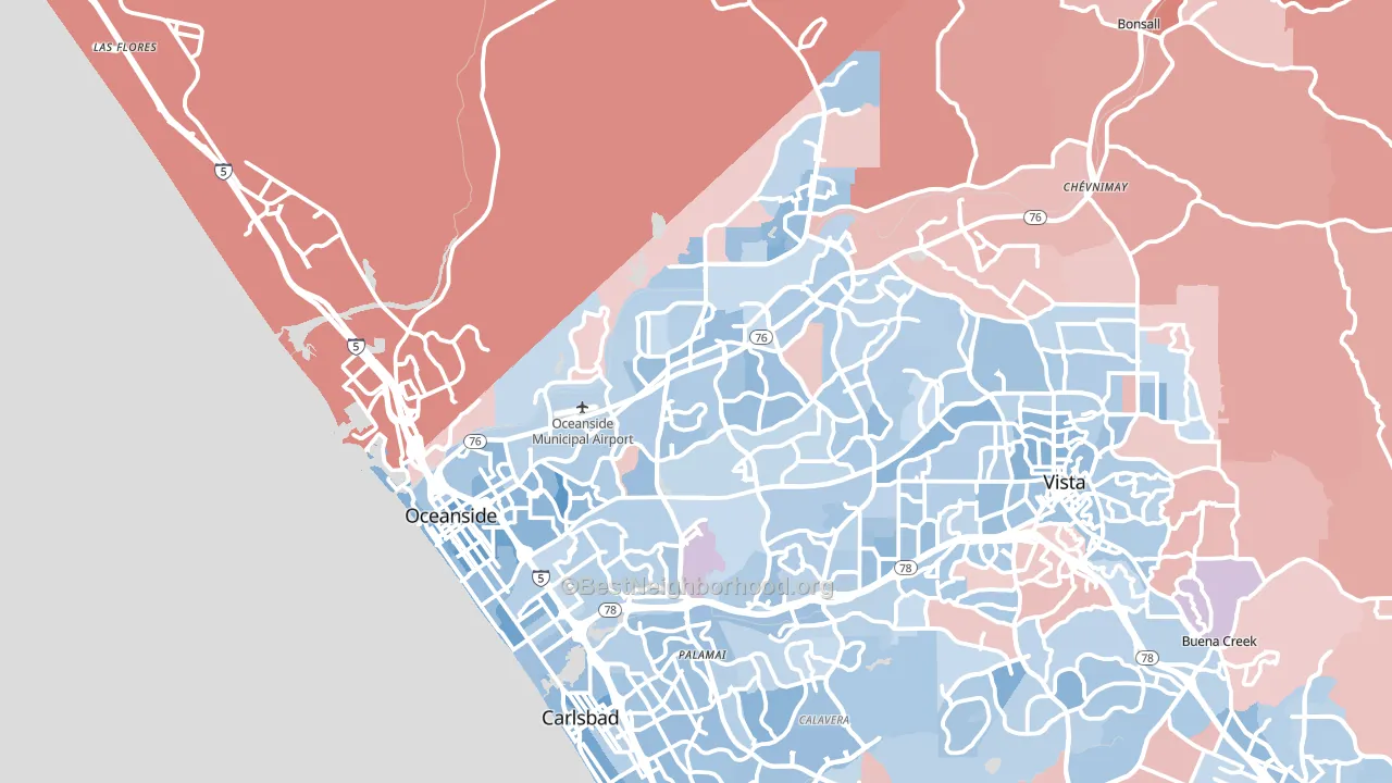 Oceanside, CA block-group political-lean map