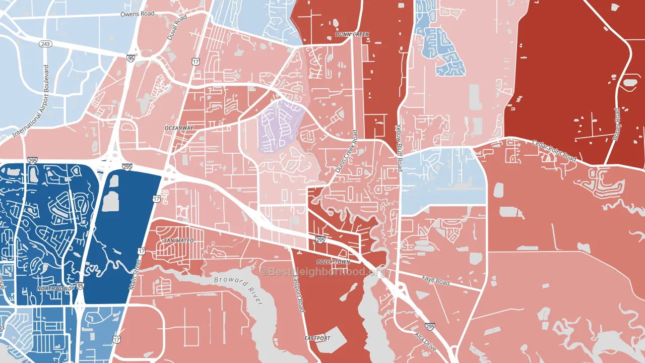 Oceanway, Jacksonville, FL block-group political-lean map