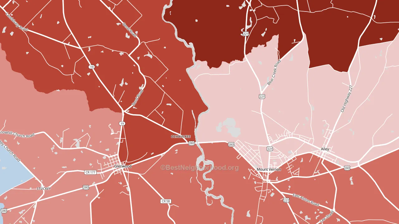 Ochwalkee, GA block-group political-lean map