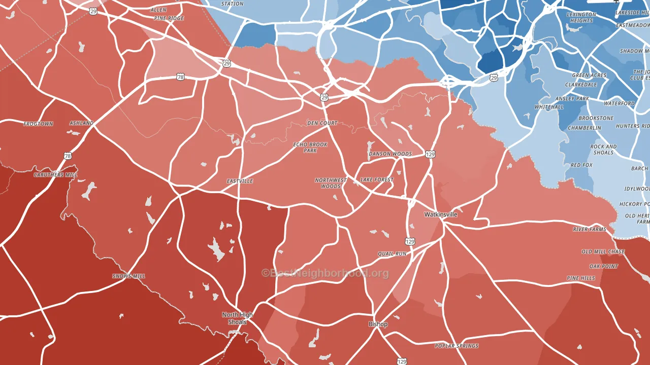 Oconee County, GA block-group political-lean map