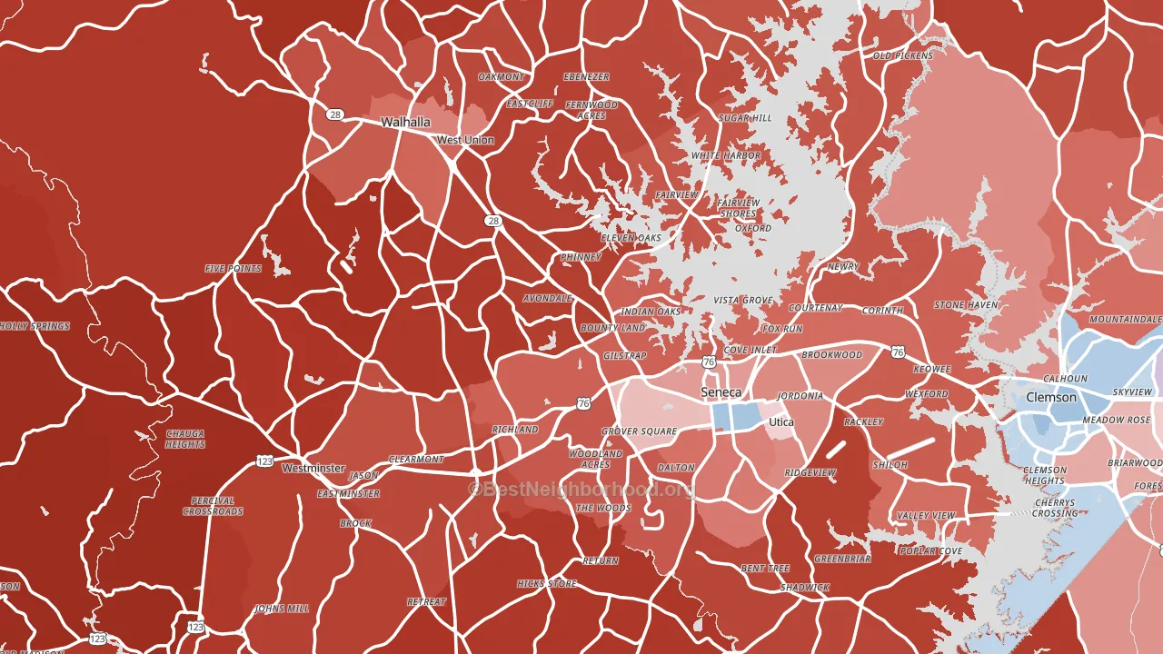 Oconee County, SC block-group political-lean map