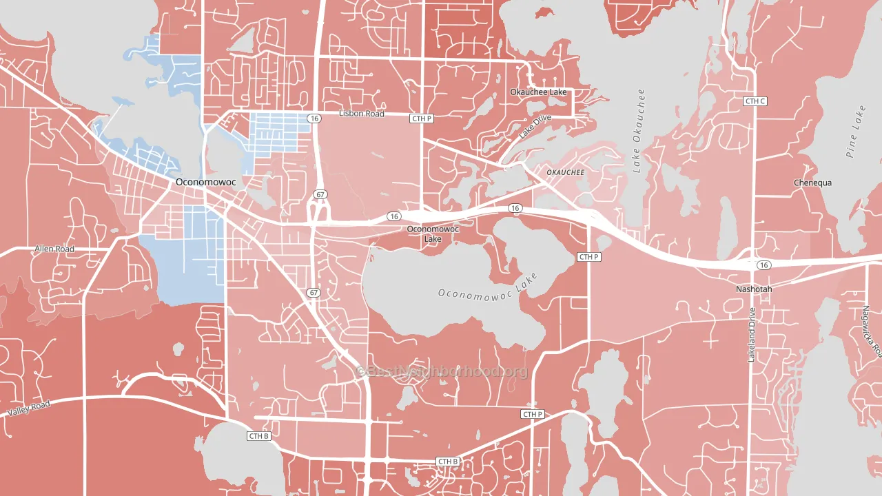 Oconomowoc Lake, WI block-group political-lean map