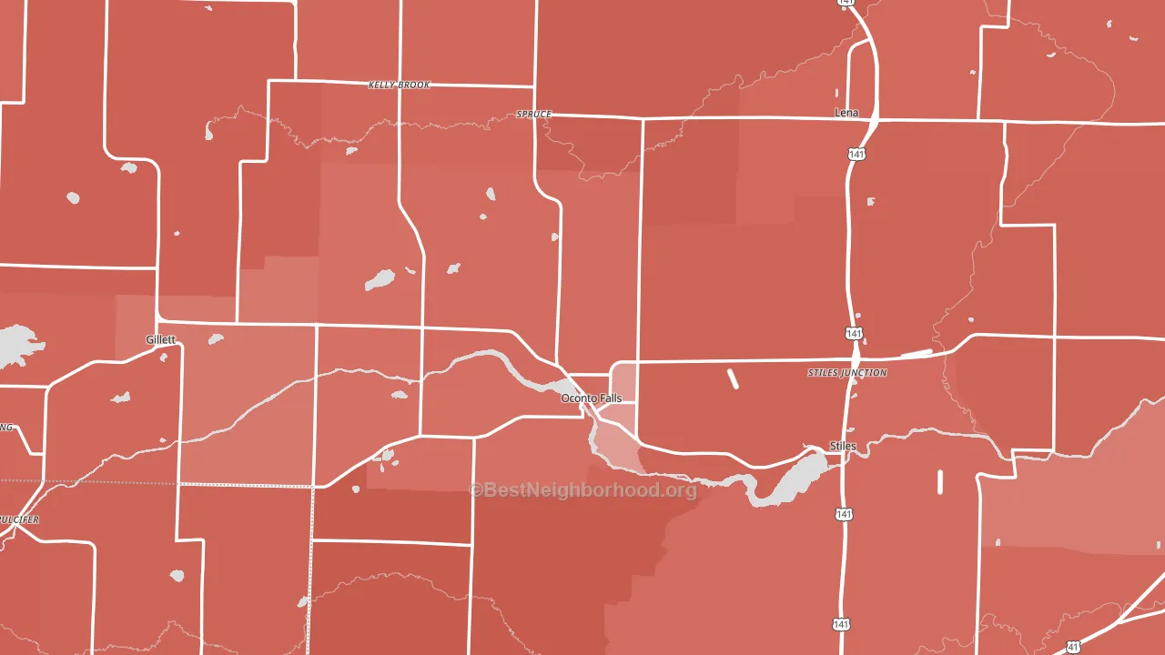 Oconto County, WI block-group political-lean map