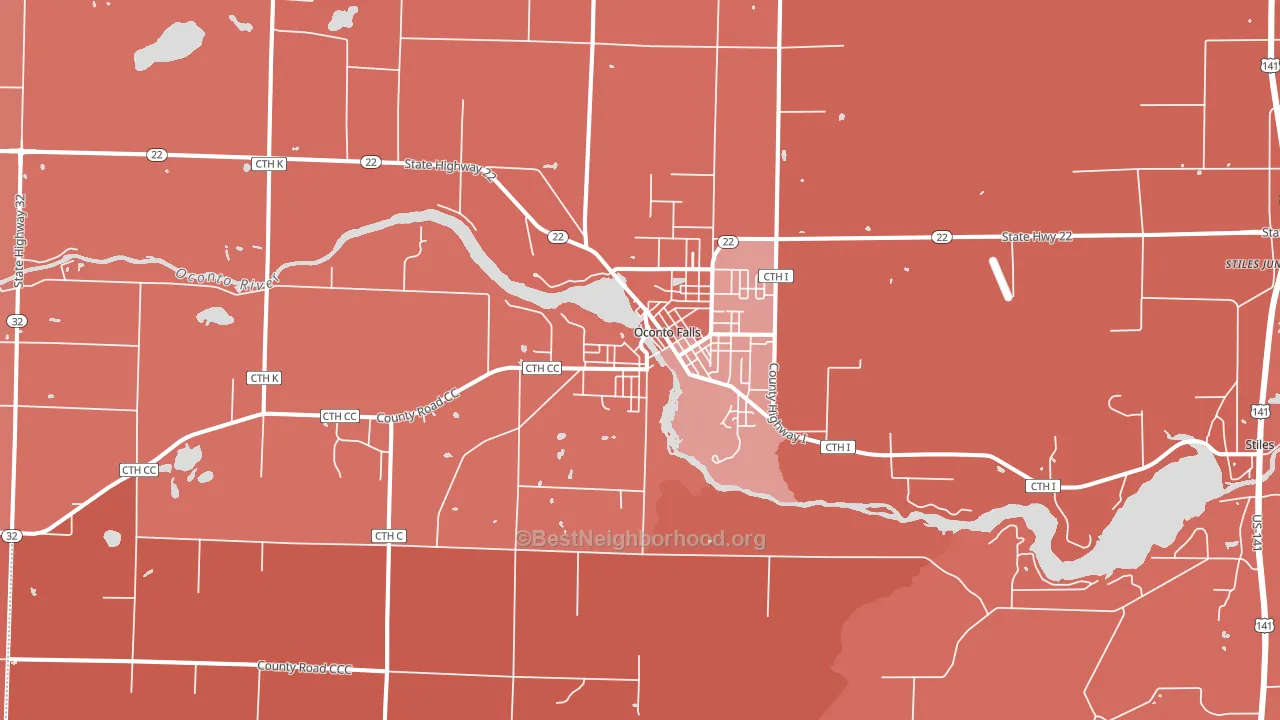 Oconto Falls, WI block-group political-lean map