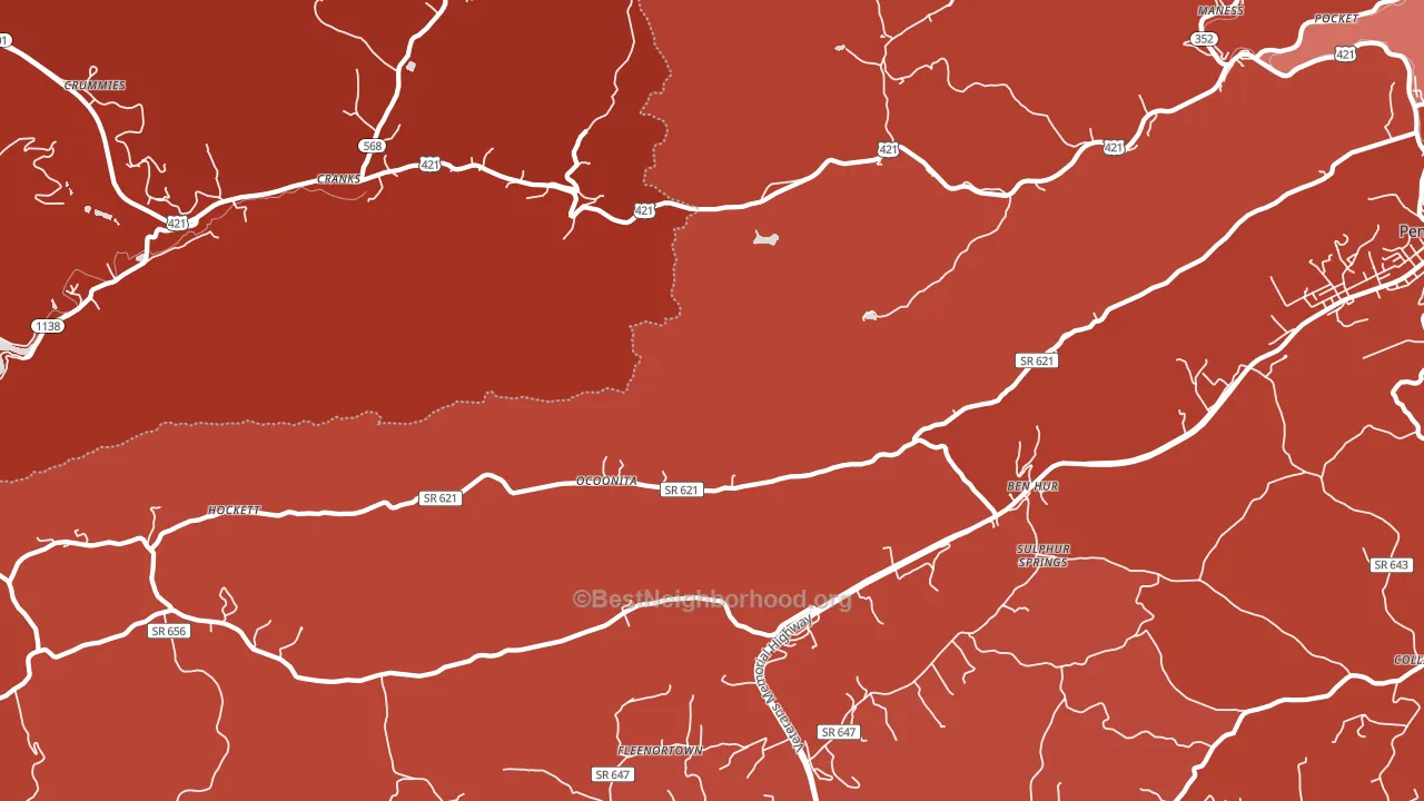 Ocoonita, VA block-group political-lean map