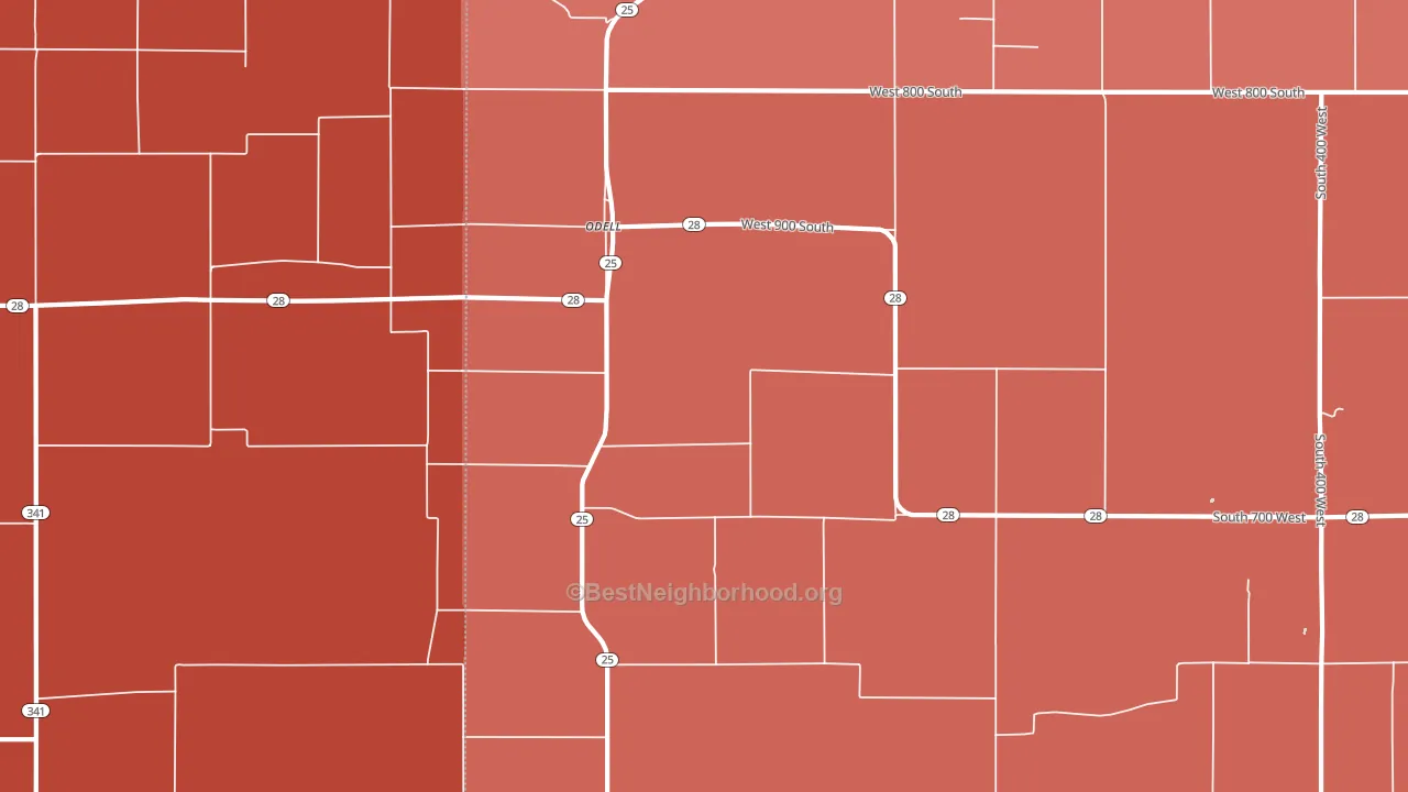 Odell, IN block-group political-lean map
