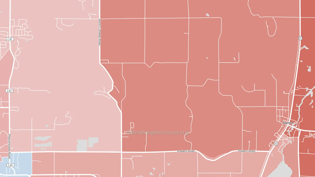 Oden, MI block-group political-lean map