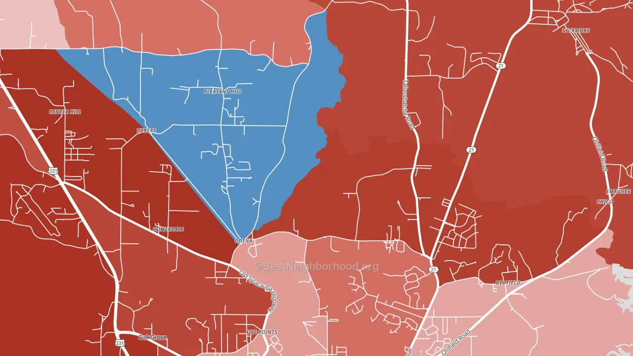 Odena, AL block-group political-lean map