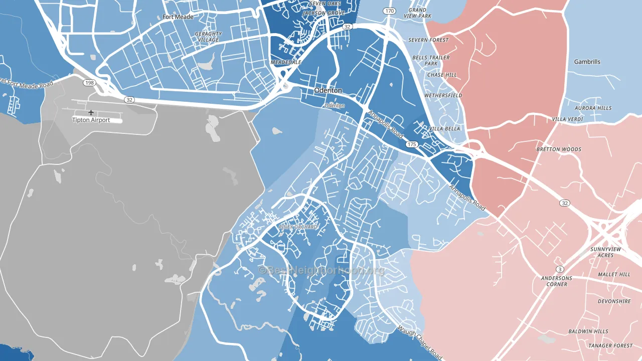 Odenton, MD block-group political-lean map