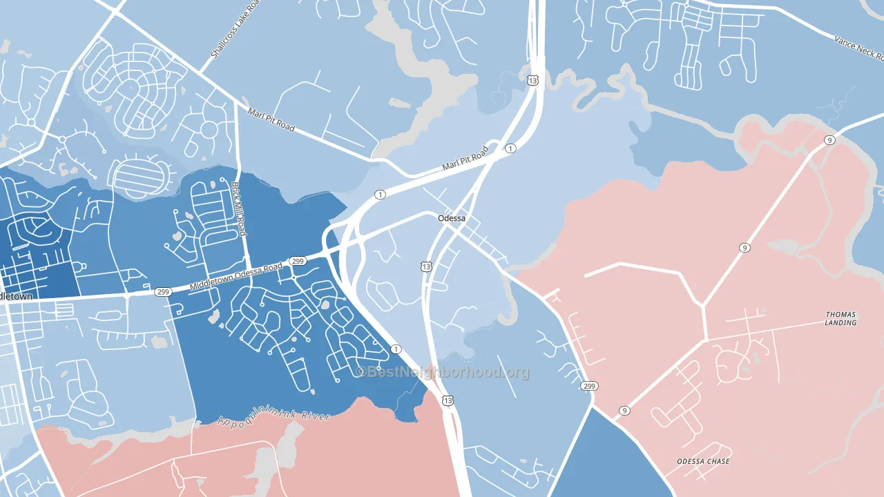 Odessa, DE block-group political-lean map