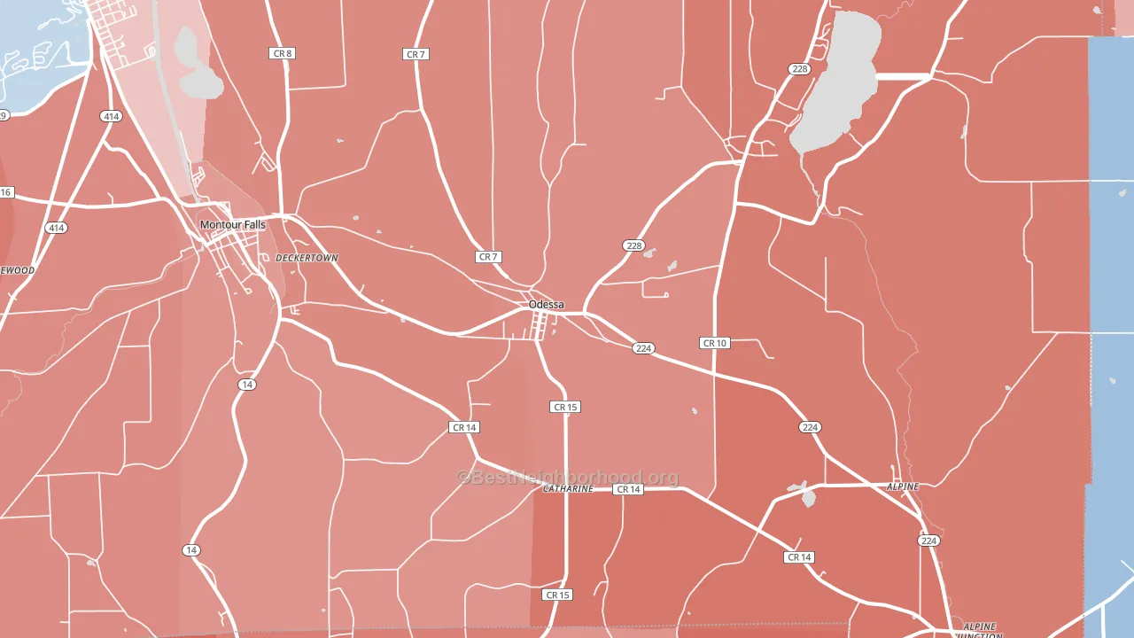 Odessa, NY block-group political-lean map