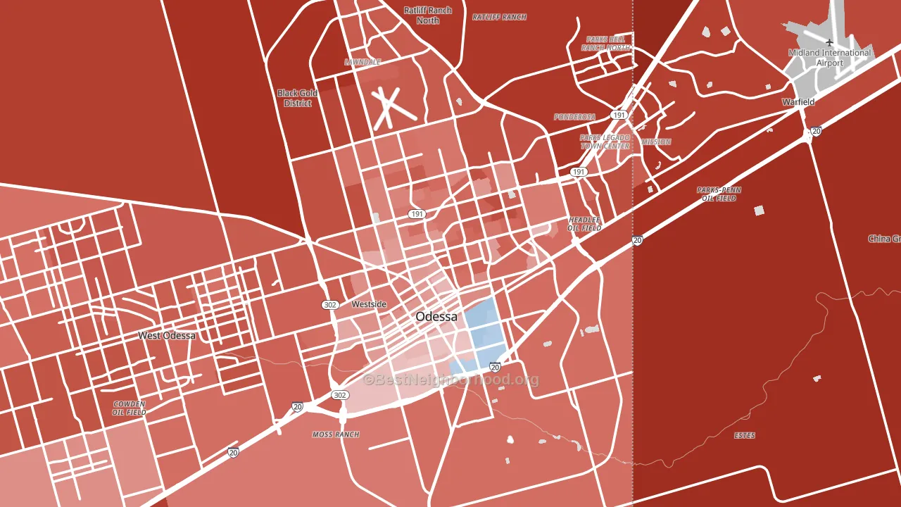 Odessa, TX block-group political-lean map