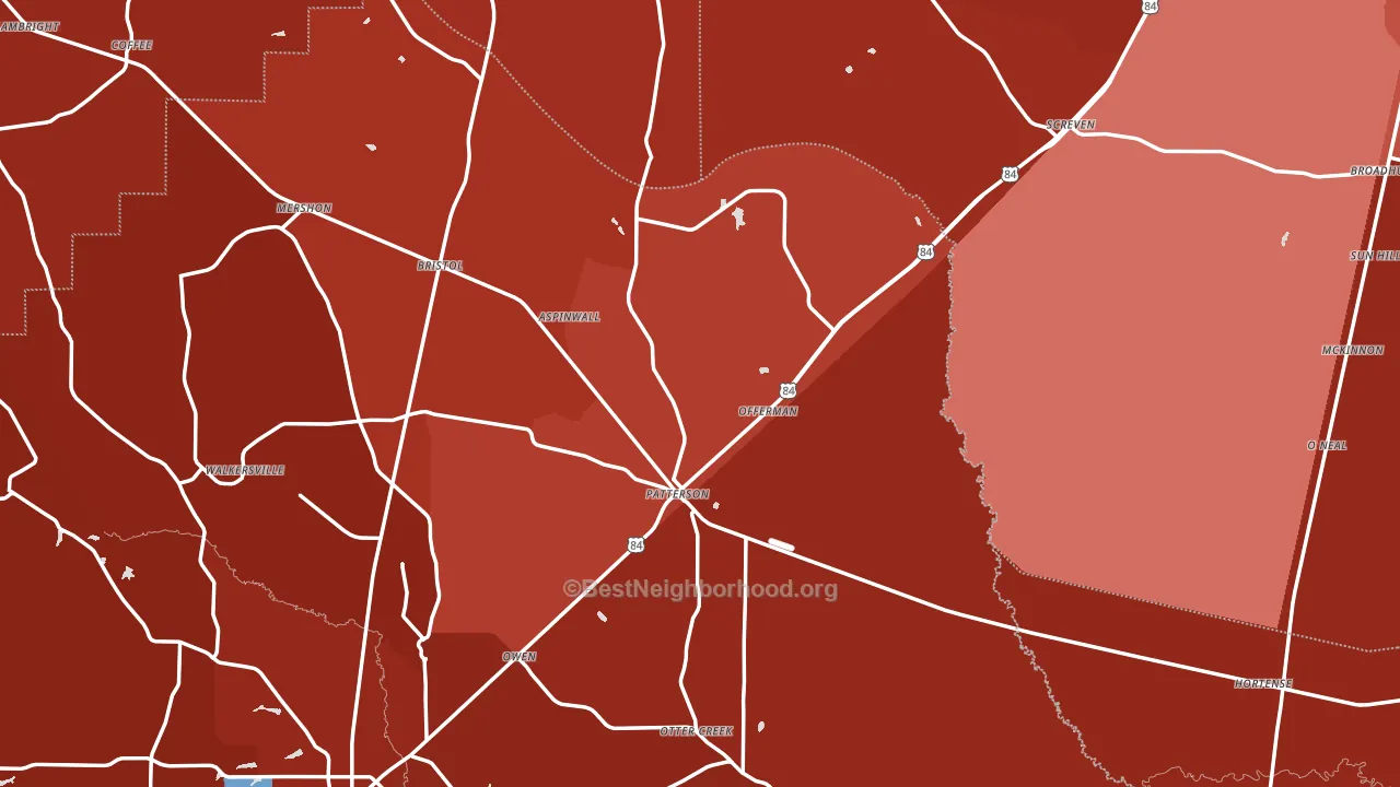 Offerman, GA block-group political-lean map