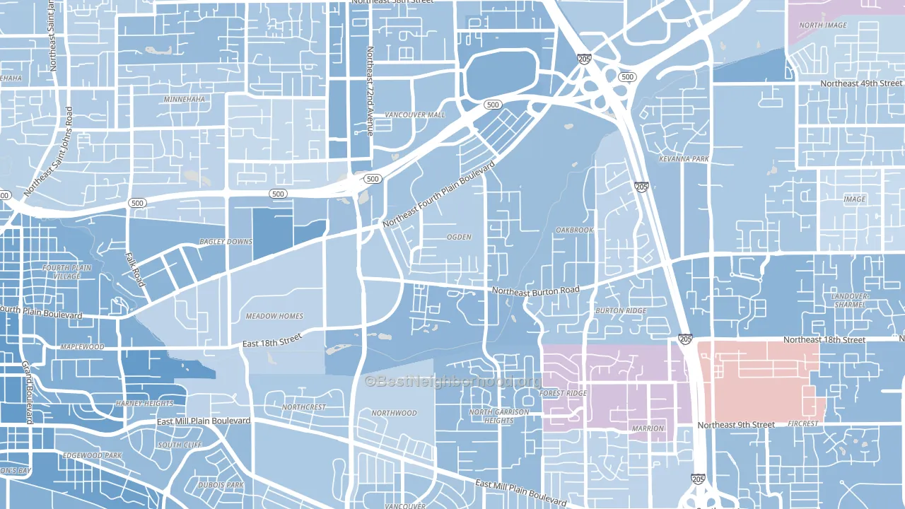 Ogden, Vancouver, WA block-group political-lean map