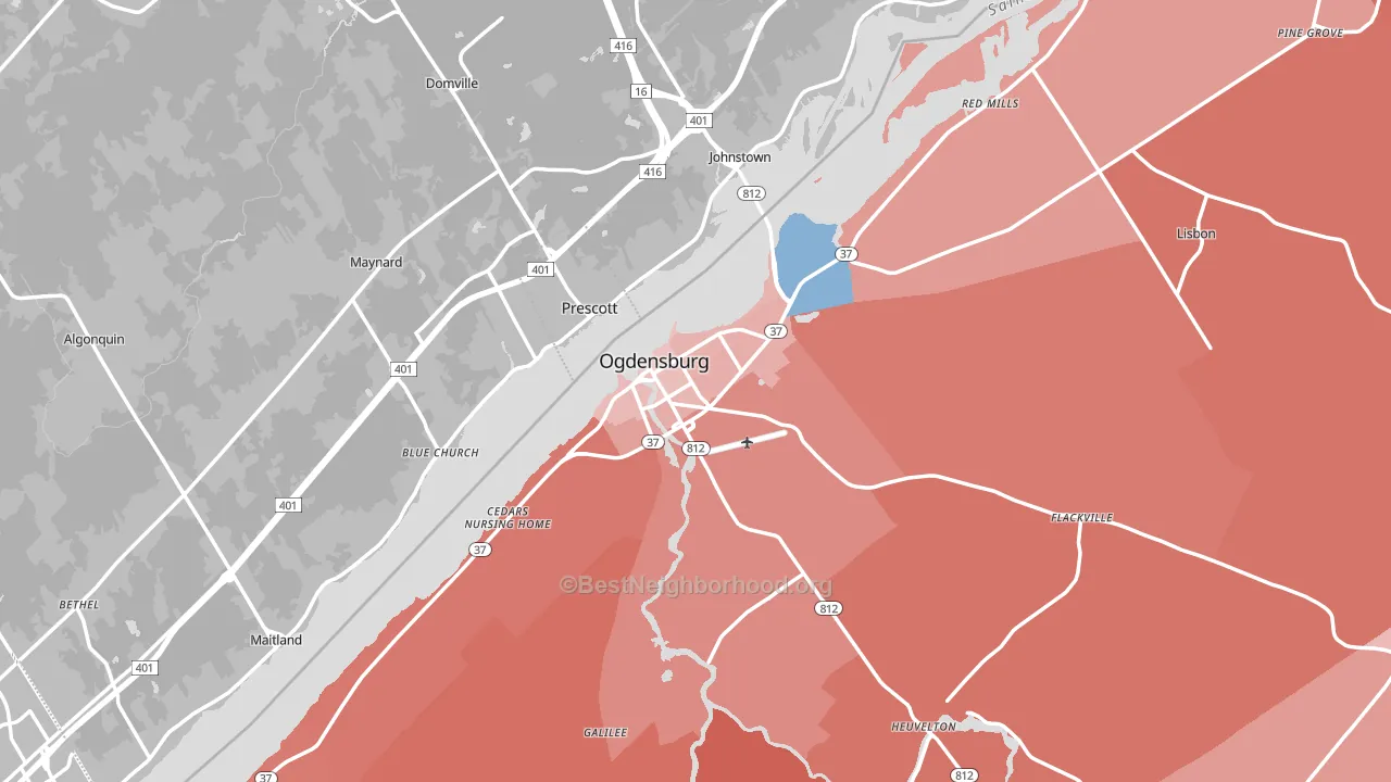 Ogdensburg, NY block-group political-lean map
