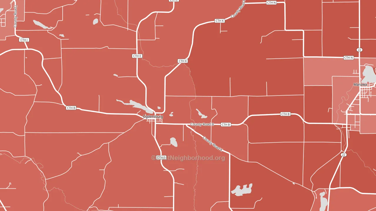 Ogdensburg, WI block-group political-lean map