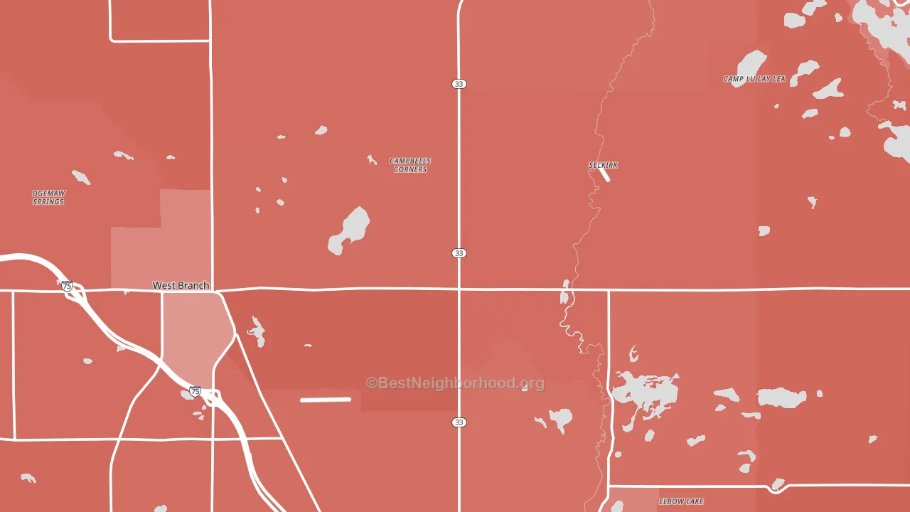 Ogemaw County, MI block-group political-lean map