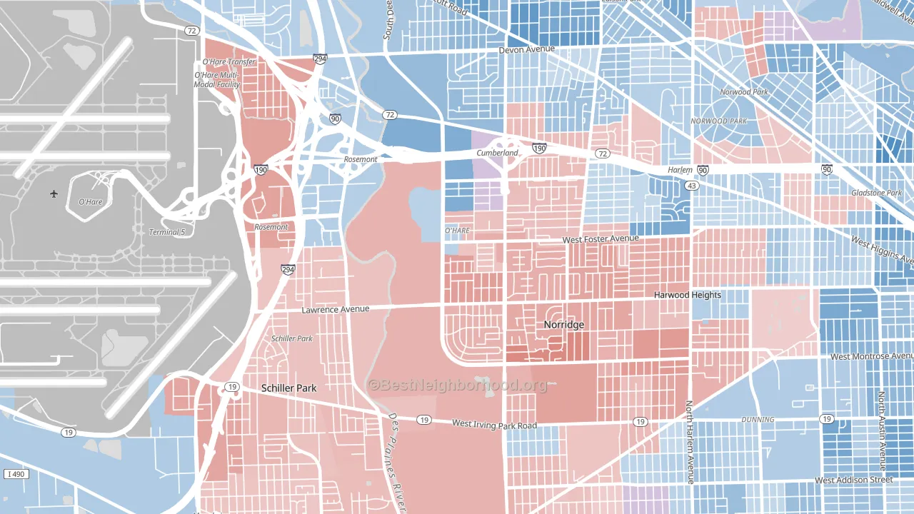 O'Hare, Chicago, IL block-group political-lean map