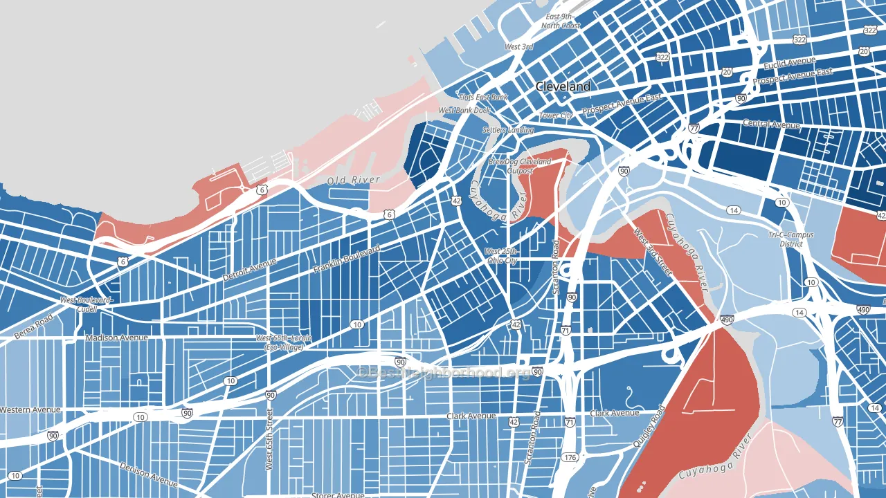 Ohio City-West Side, Cleveland, OH block-group political-lean map