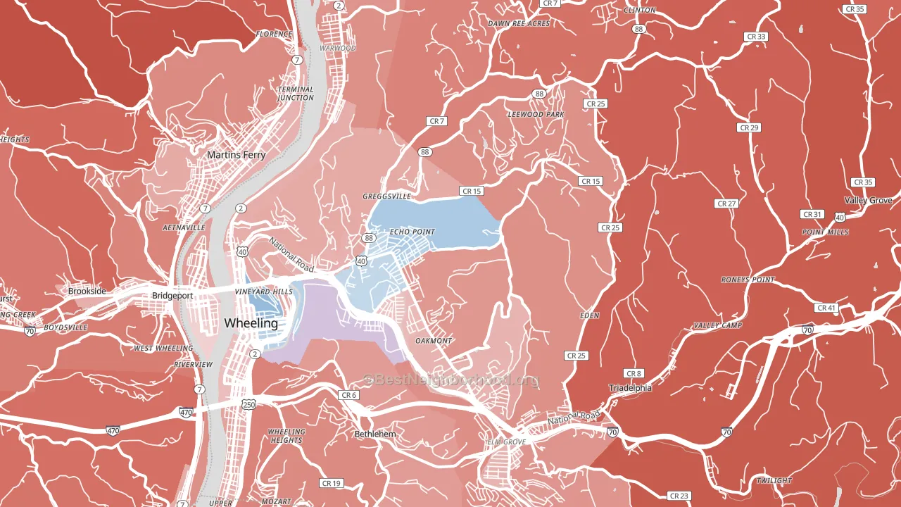 Ohio County, WV block-group political-lean map