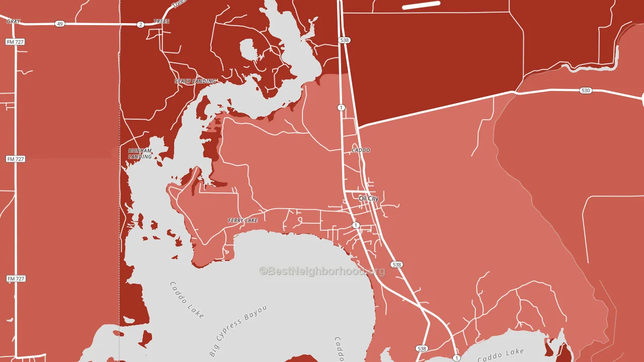 Oil City, LA block-group political-lean map