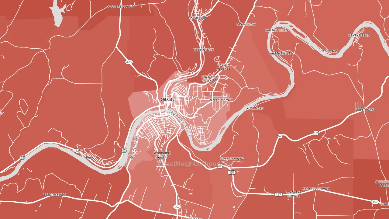 Oil City, PA block-group political-lean map