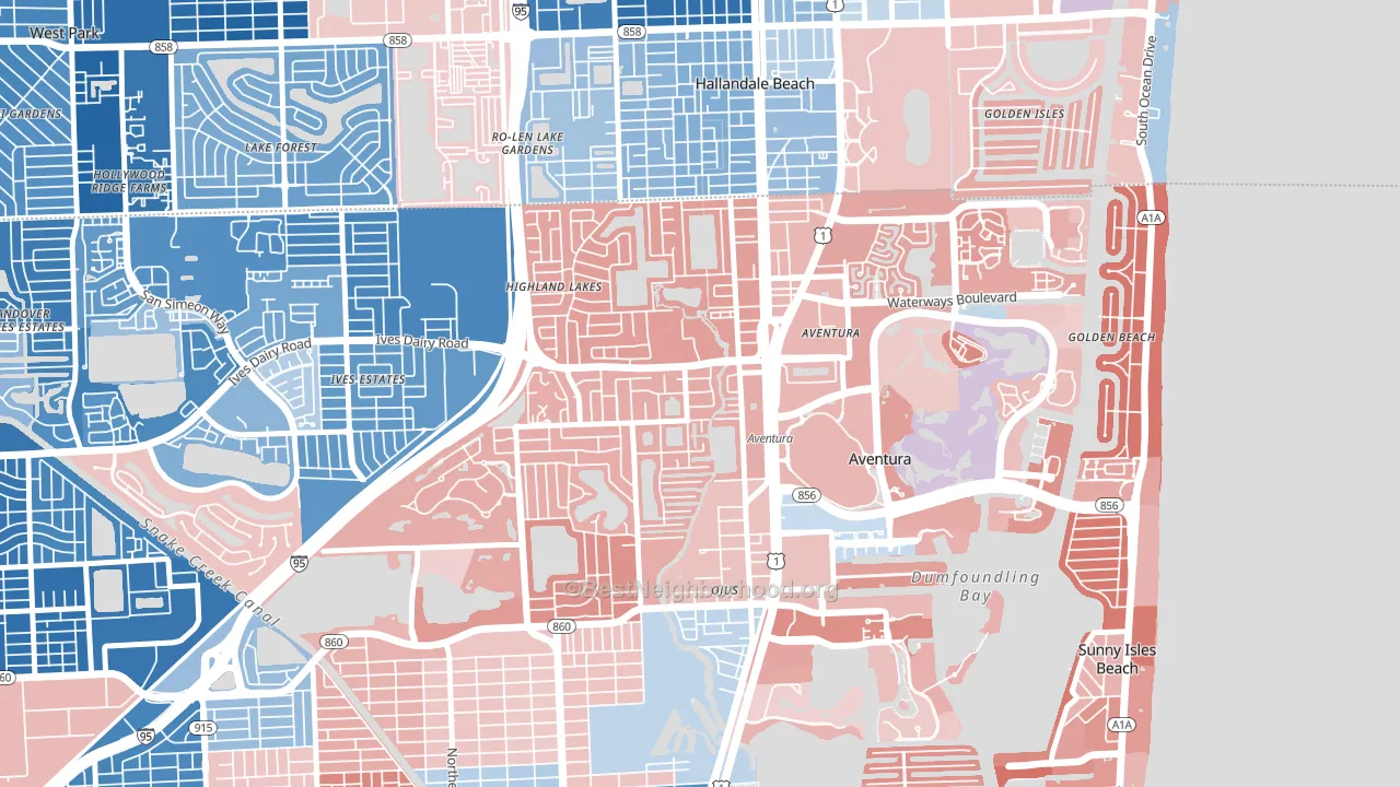 Ojus, FL block-group political-lean map