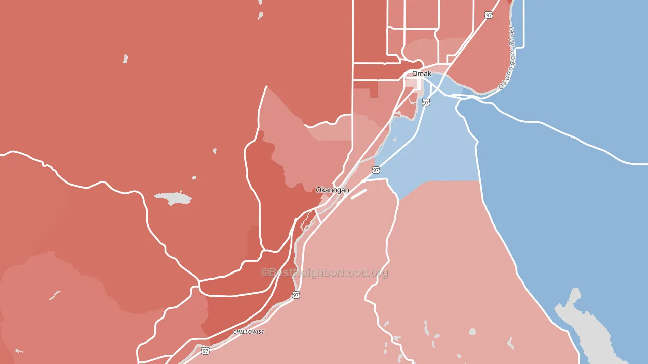 Okanogan, WA block-group political-lean map