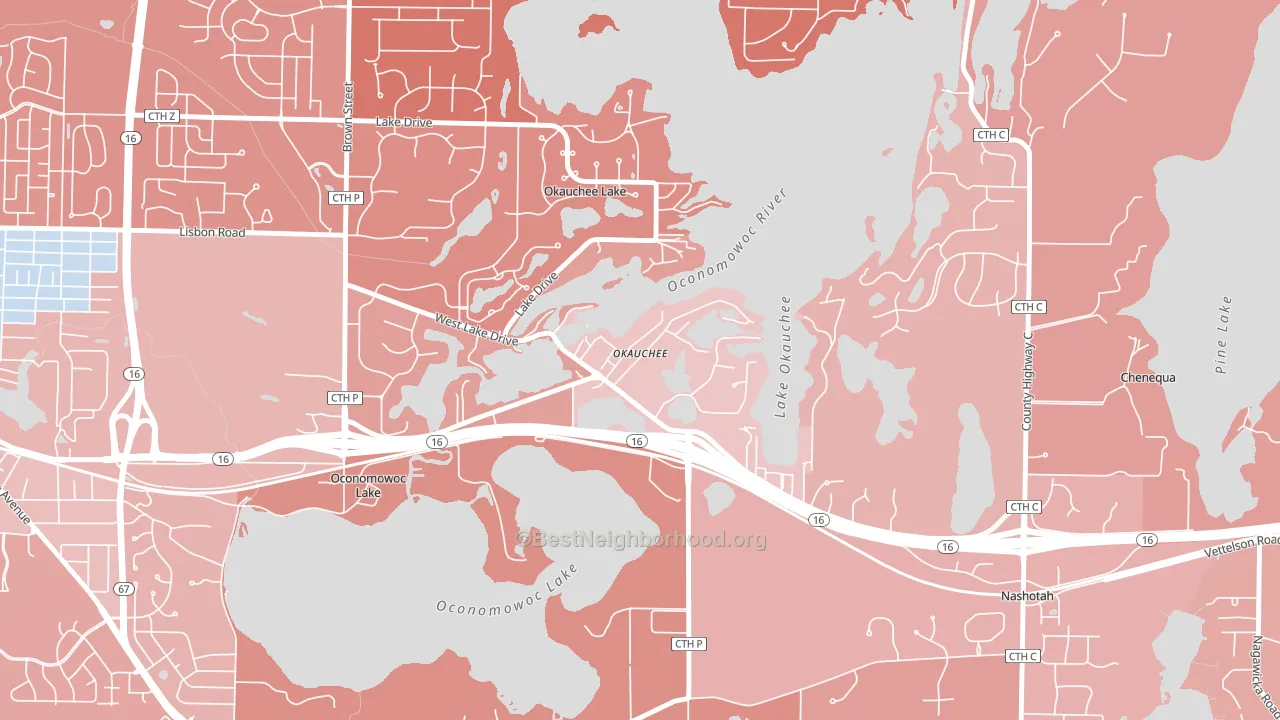 Okauchee, WI block-group political-lean map