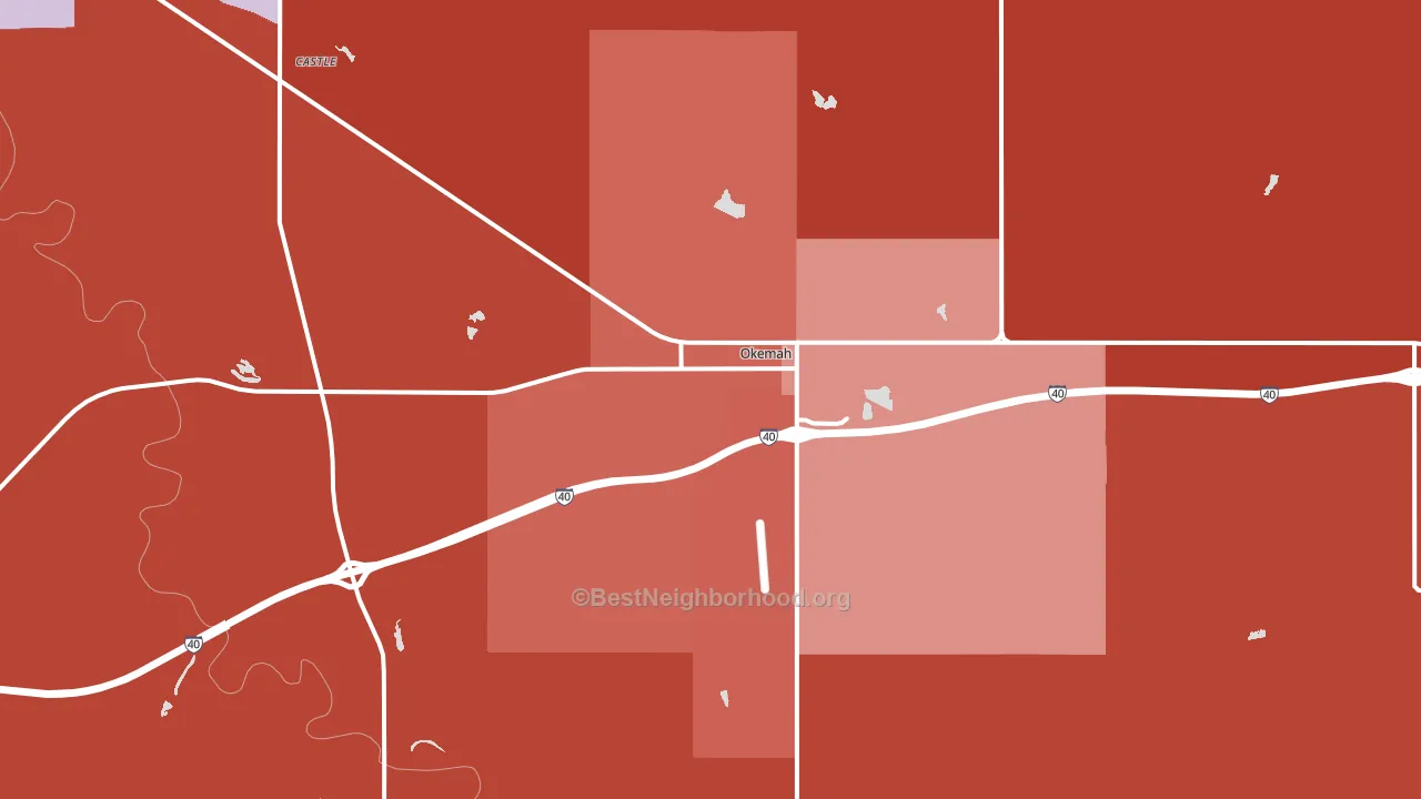 Okemah, OK block-group political-lean map