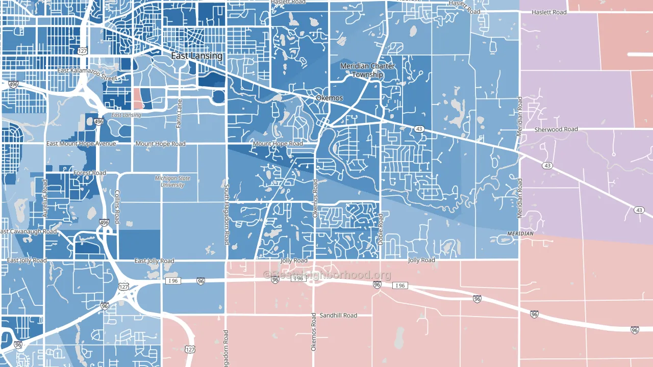 Okemos, MI block-group political-lean map