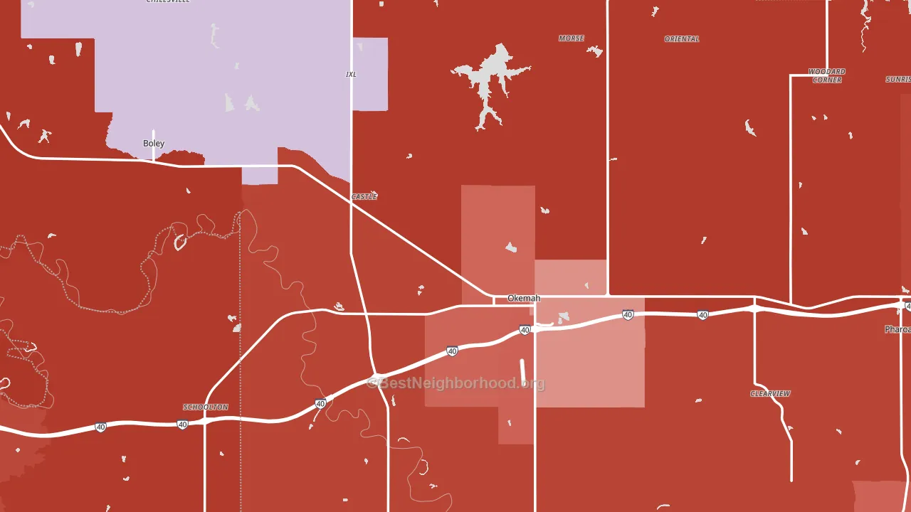 Okfuskee County, OK block-group political-lean map